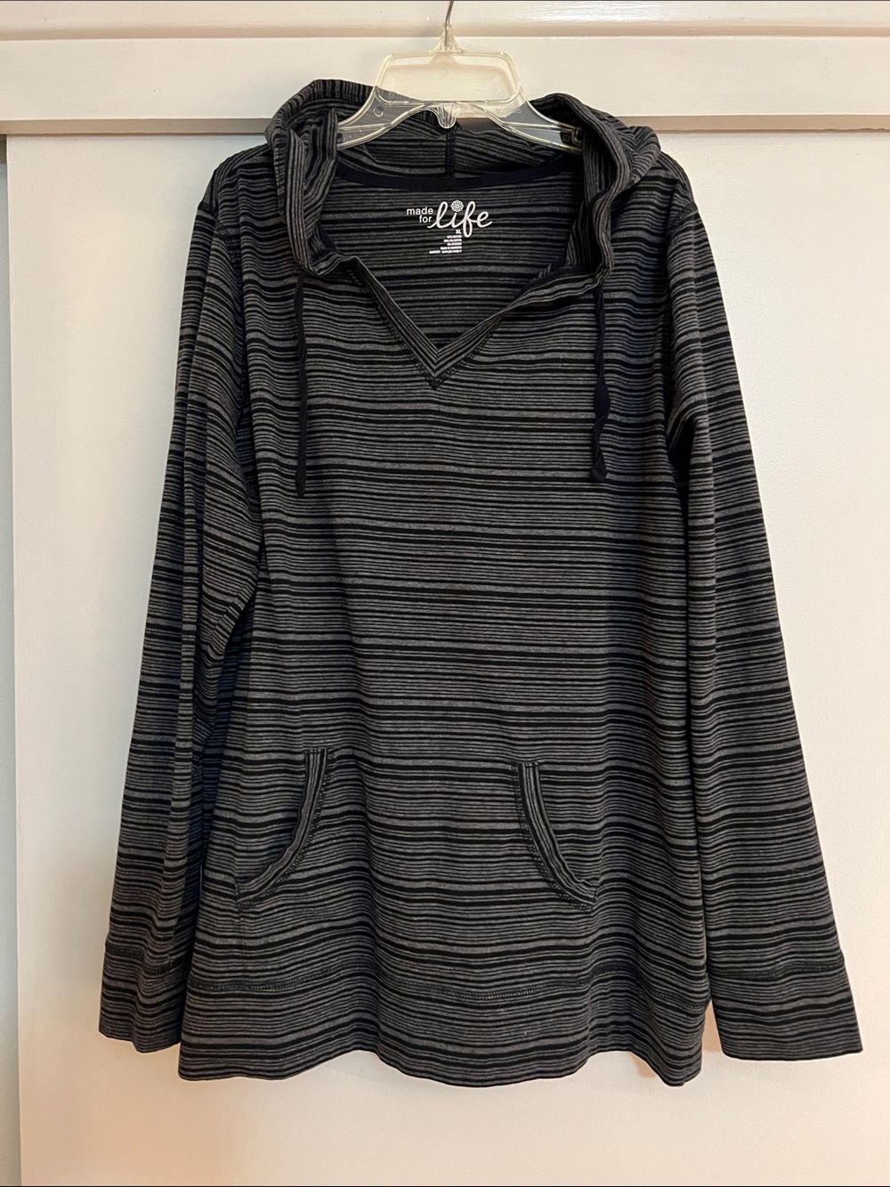 made for life Black & Charcoal Striped Women’s Hoodie Pullover